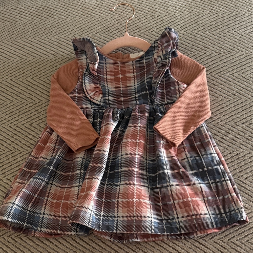 Girl Plaid Flannel Ruffle Dress Set